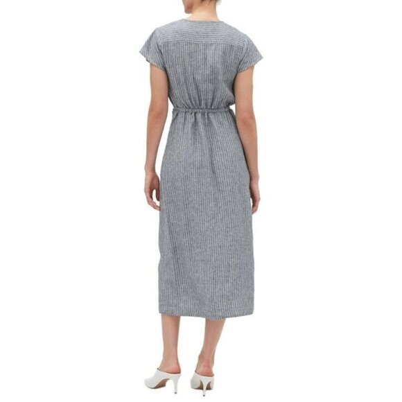 Banana Republic Dress Stripe Linen Blend Faux Wrap VNeck Tie Waist - Picture 2 of 12